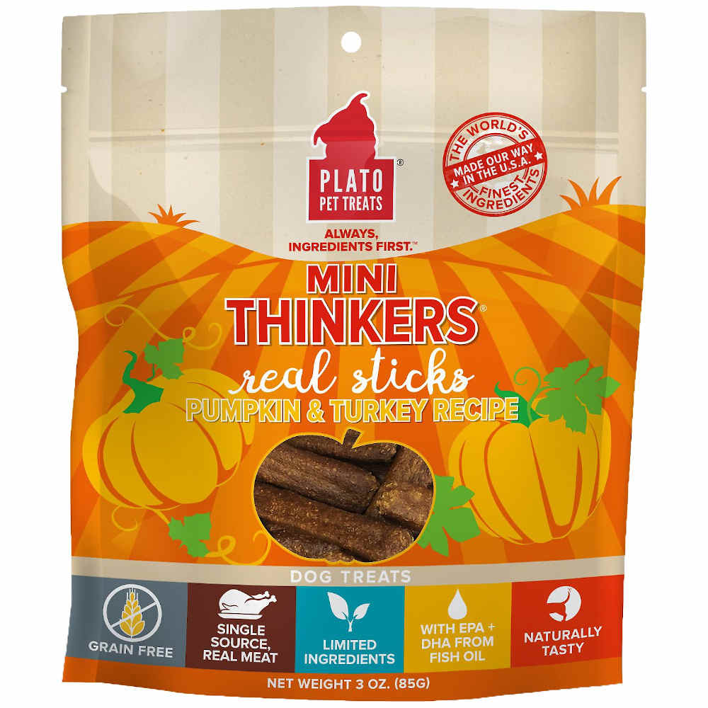 Plato Mini Thinkers Pumpkin & Turkey Grain-Free Dog Treats 3oz