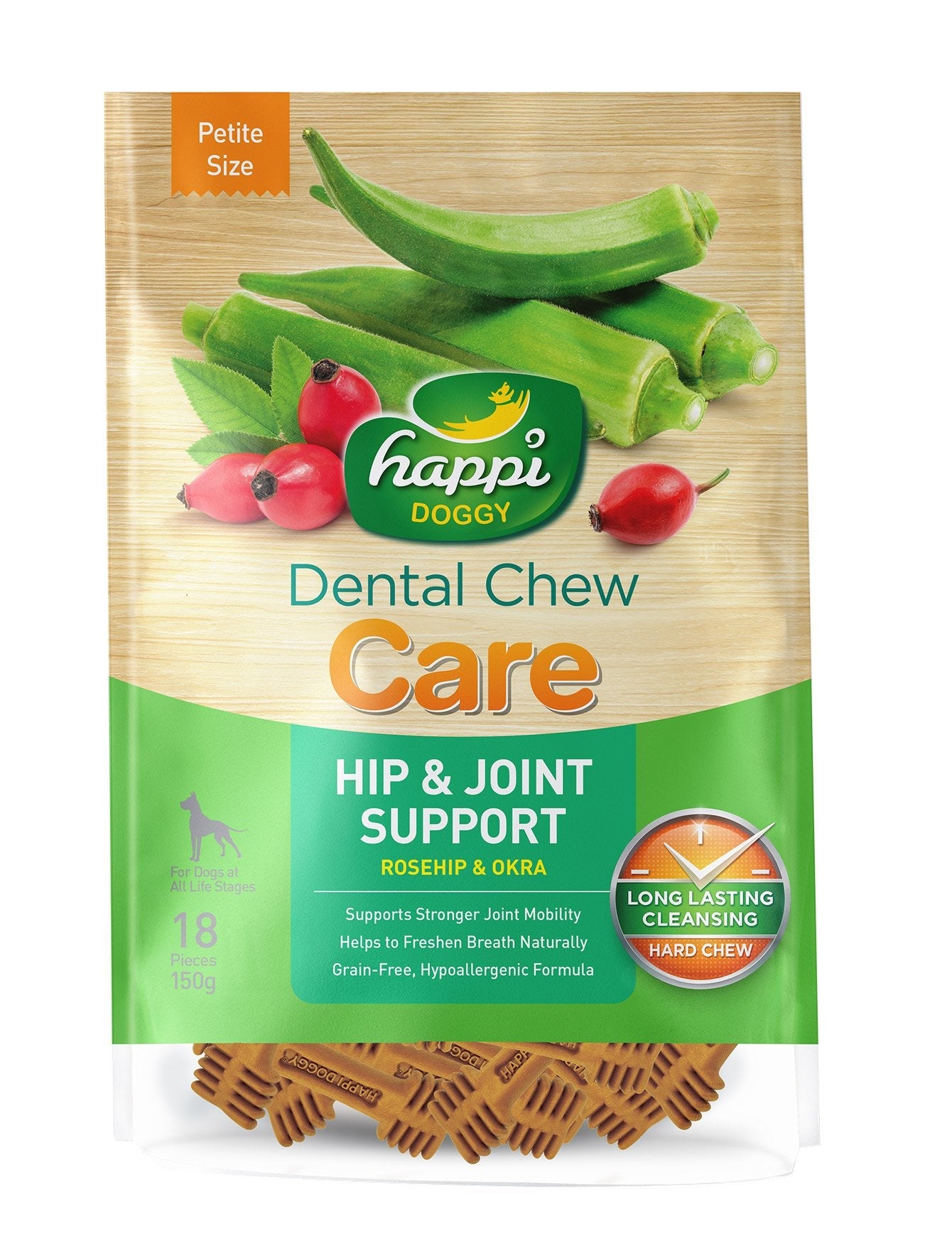 2 FOR $15.80: Happi Doggy Dental Chew Care Rosehip & Okra Hip & Joint Support 150g - Kohepets