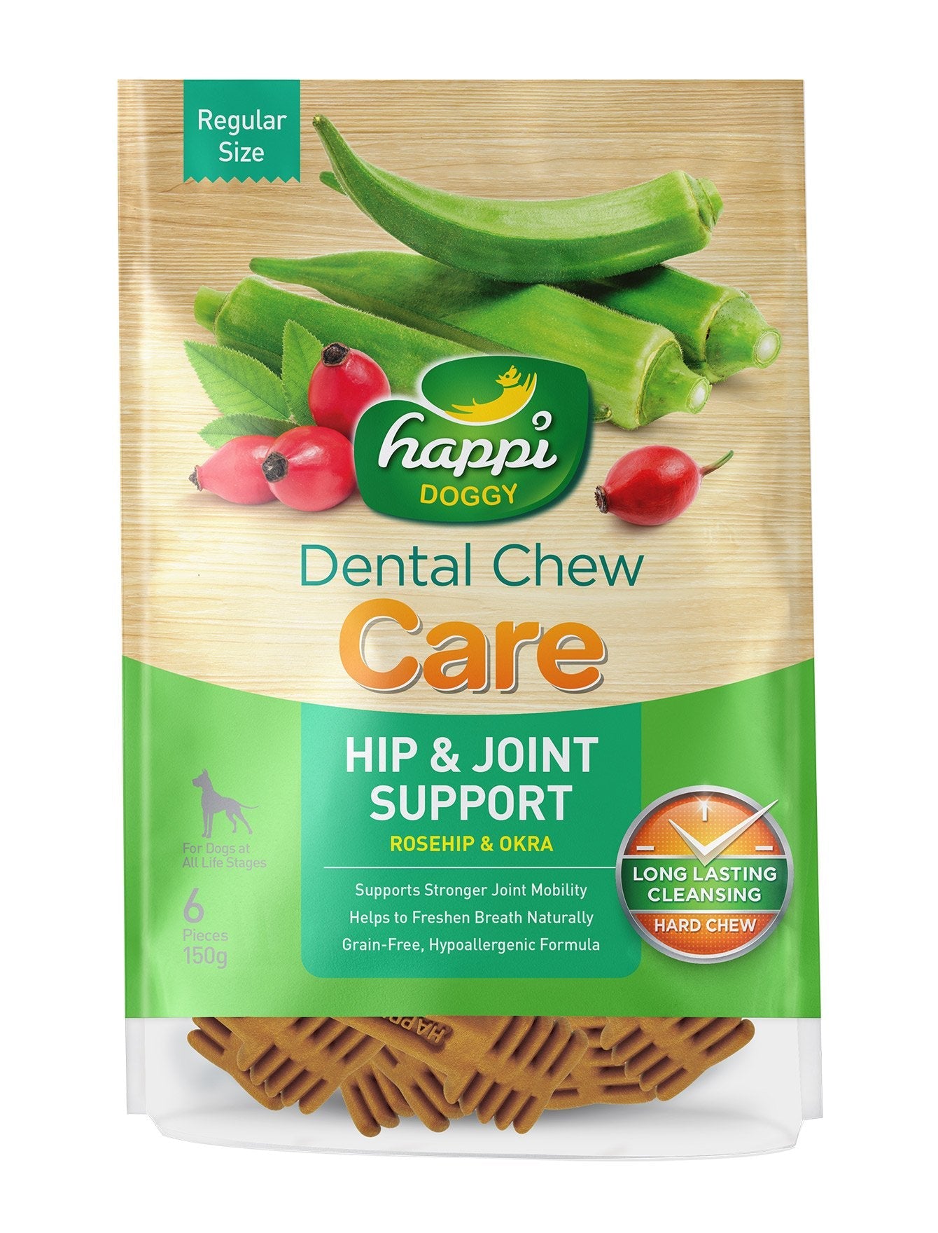 2 FOR $15.80: Happi Doggy Dental Chew Care Rosehip & Okra Hip & Joint Support 150g - Kohepets