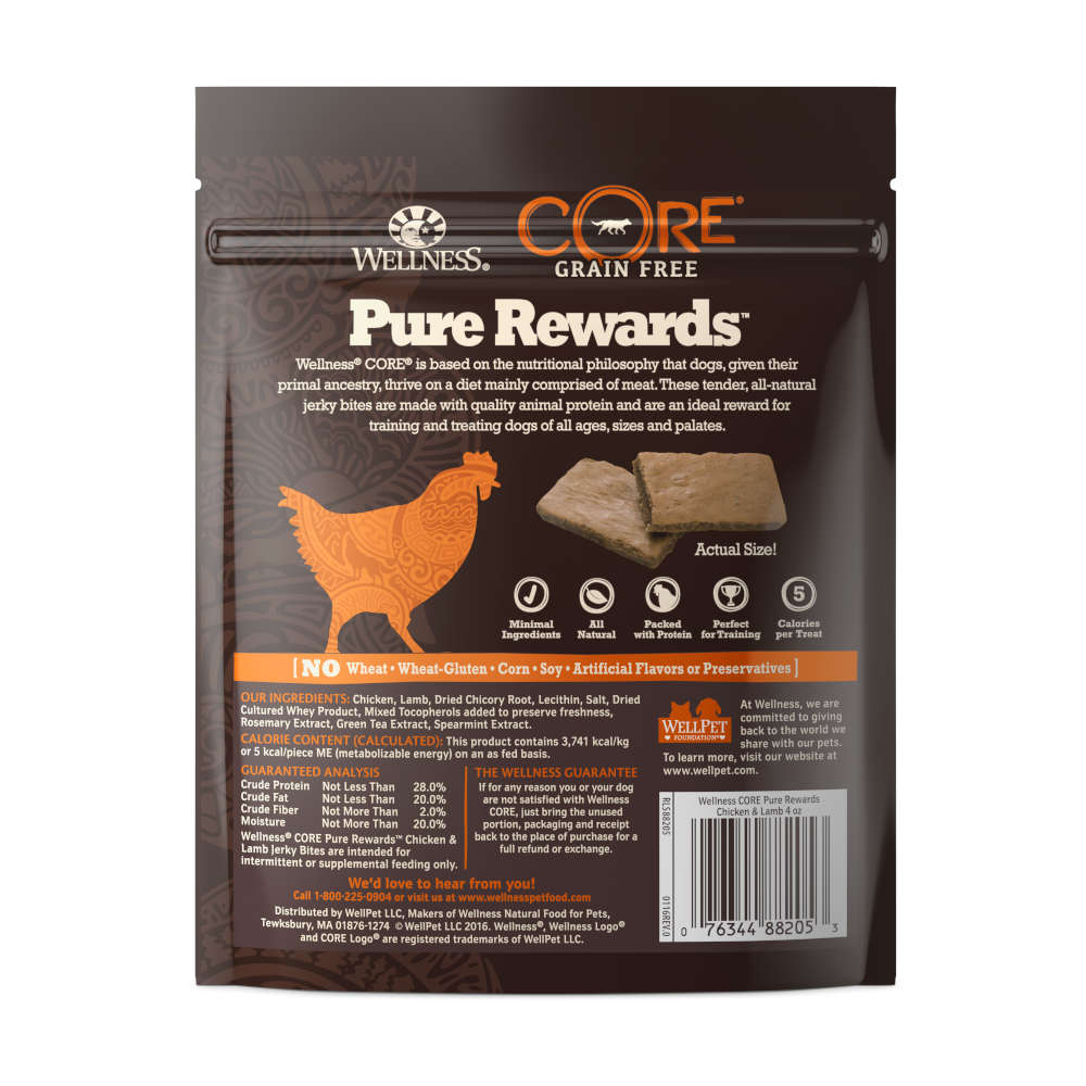 Wellness Core Pure Rewards Chicken & Lamb Jerky Grain Free Dog Treats 4oz