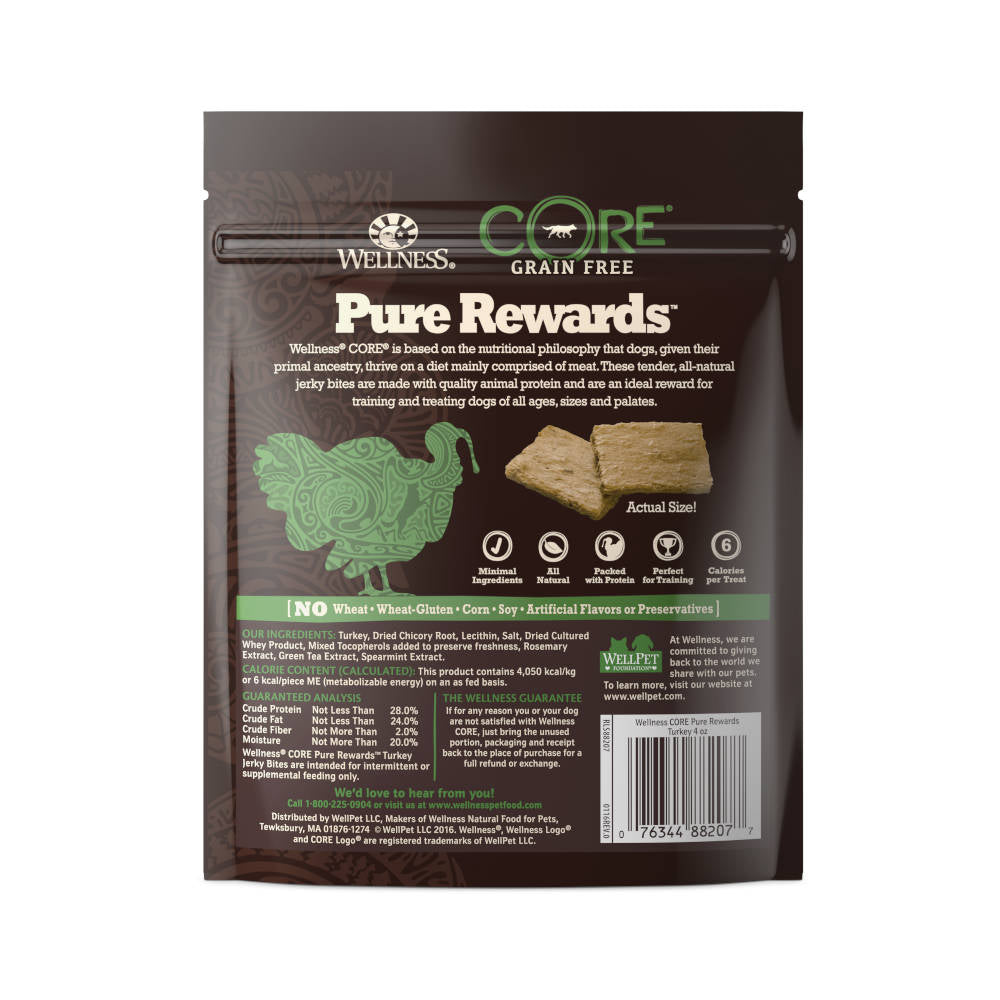 Wellness Core Pure Rewards Turkey Jerky Grain Free Dog Treats 4oz