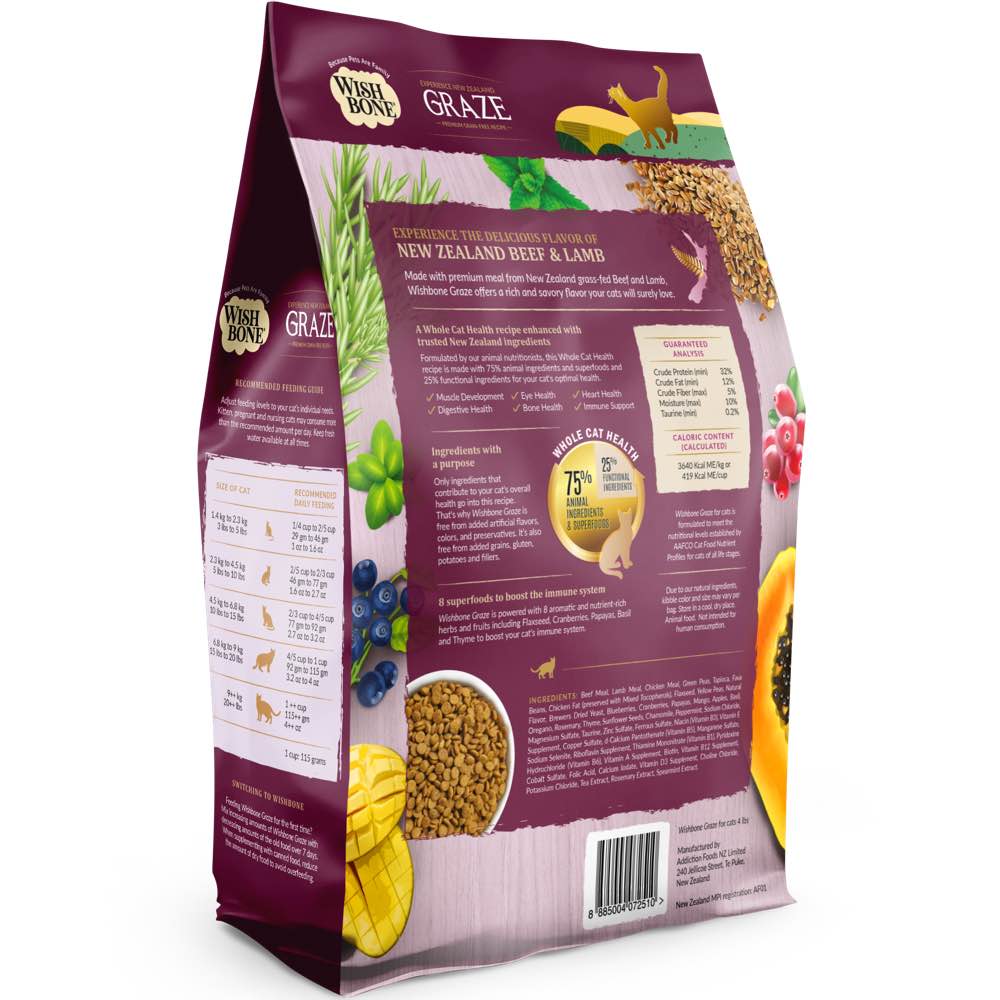 "Wishbone Graze Beef, Lamb & Chicken Grain-Free Dry Cat Food 4lb"