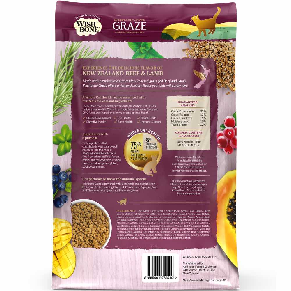 "Wishbone Graze Beef, Lamb & Chicken Grain-Free Dry Cat Food 4lb"