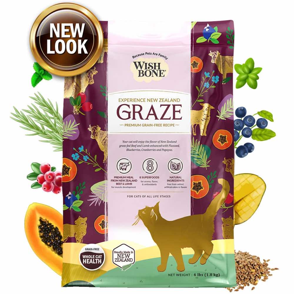 "Wishbone Graze Beef, Lamb & Chicken Grain-Free Dry Cat Food 4lb"