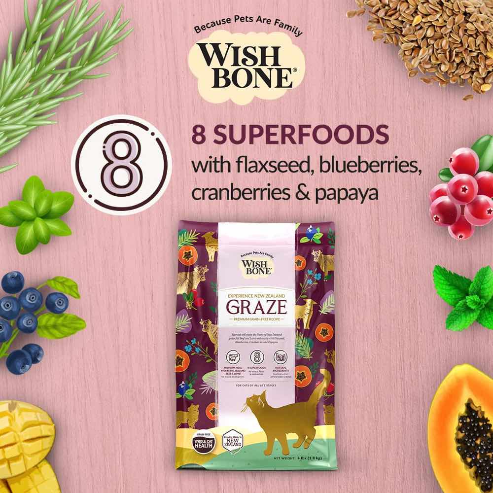 "Wishbone Graze Beef, Lamb & Chicken Grain-Free Dry Cat Food 4lb"